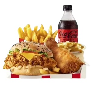 Reg Fully Loaded Box Meal With Zinger Burger and Buddy Drink